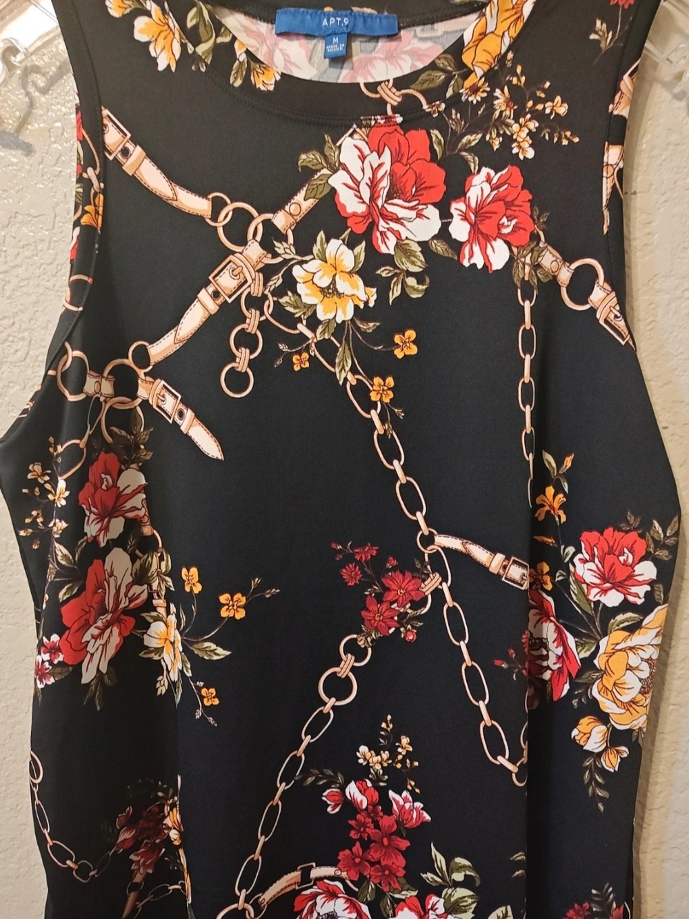 Apt. 9 Black Floral and Chain-Print Sleeveless Tank with Red and Yellow Flowers
